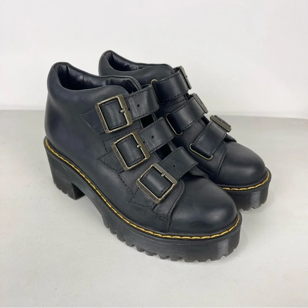 Dr. Martens Coppola Platform Ankle Boots Buckle Black Women's Size 5 Whimsigoth